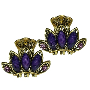 2x Haargreifer Haarklammer Metall Strass Vintage lila/violett gold 5279